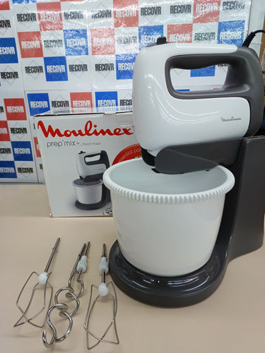 Batidora 2,5 L, 5 velocidades eléctrica, con varillas y ganchos amasadores de acero inoxidable para mezclar, batir y montar, recipiente autoajustable y ajuste turbo Moulinex